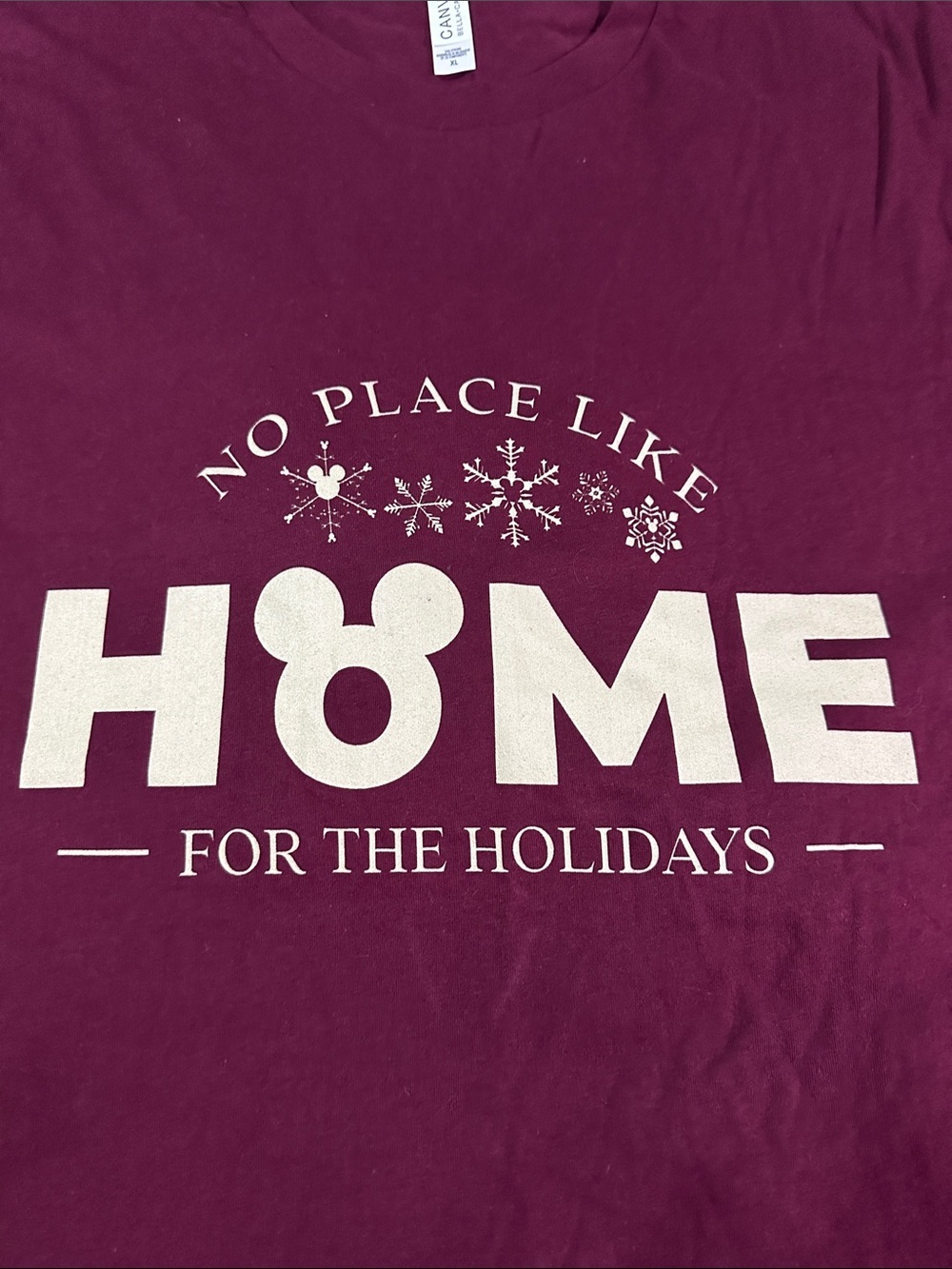 Bella Canvas Disney Maroon Holiday 'Home' Graphic Tee with Cream Print